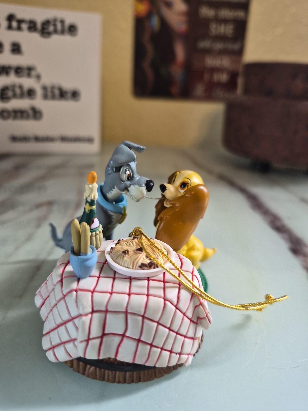 Disney Lady and Tramp Christmas Ornament - Iconic Table Scene.